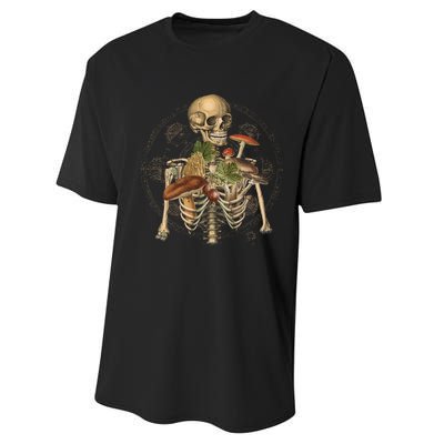 Goblincore Skeleton With Mushrooms Foraging Mycologist Fungi Performance Sprint T-Shirt