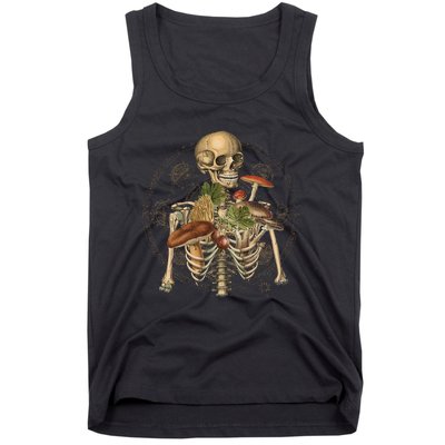 Goblincore Skeleton With Mushrooms Foraging Mycologist Fungi Tank Top