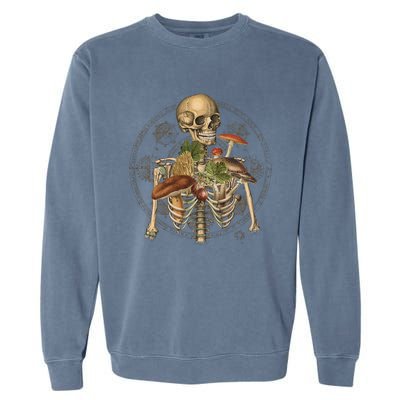 Goblincore Skeleton With Mushrooms Foraging Mycologist Fungi Garment-Dyed Sweatshirt