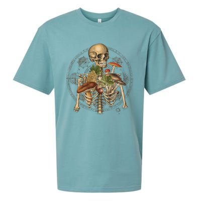 Goblincore Skeleton With Mushrooms Foraging Mycologist Fungi Sueded Cloud Jersey T-Shirt