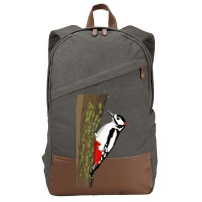 Great Spotted Woodpecker On Moss Covered Ree Birds Cotton Canvas Backpack