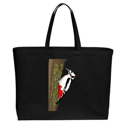 Great Spotted Woodpecker On Moss Covered Ree Birds Cotton Canvas Jumbo Tote