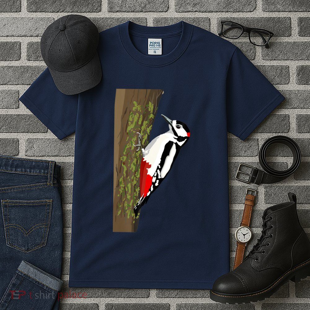 Great Spotted Woodpecker On Moss Covered Ree Birds Tall T-Shirt