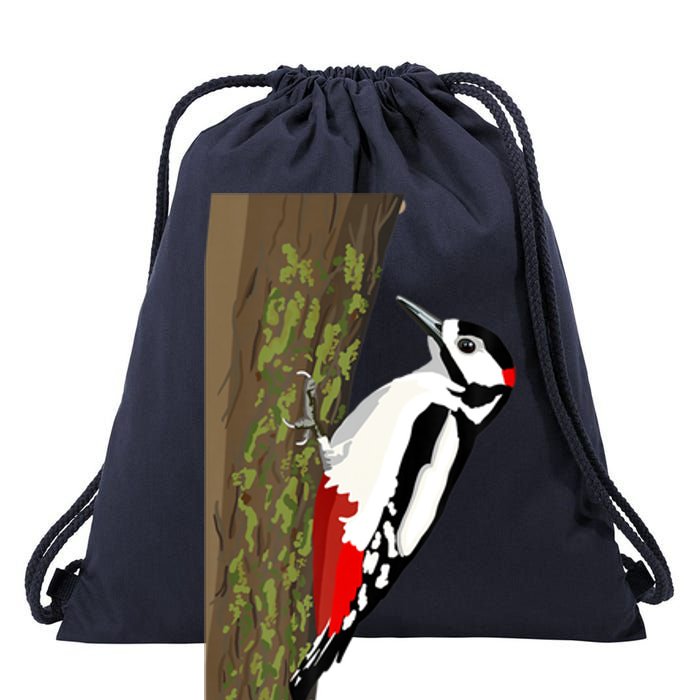 Great Spotted Woodpecker On Moss Covered Ree Birds Drawstring Bag