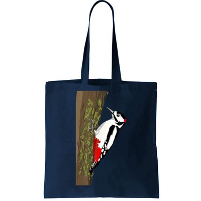 Great Spotted Woodpecker On Moss Covered Ree Birds Tote Bag