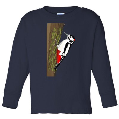 Great Spotted Woodpecker On Moss Covered Ree Birds Toddler Long Sleeve Shirt