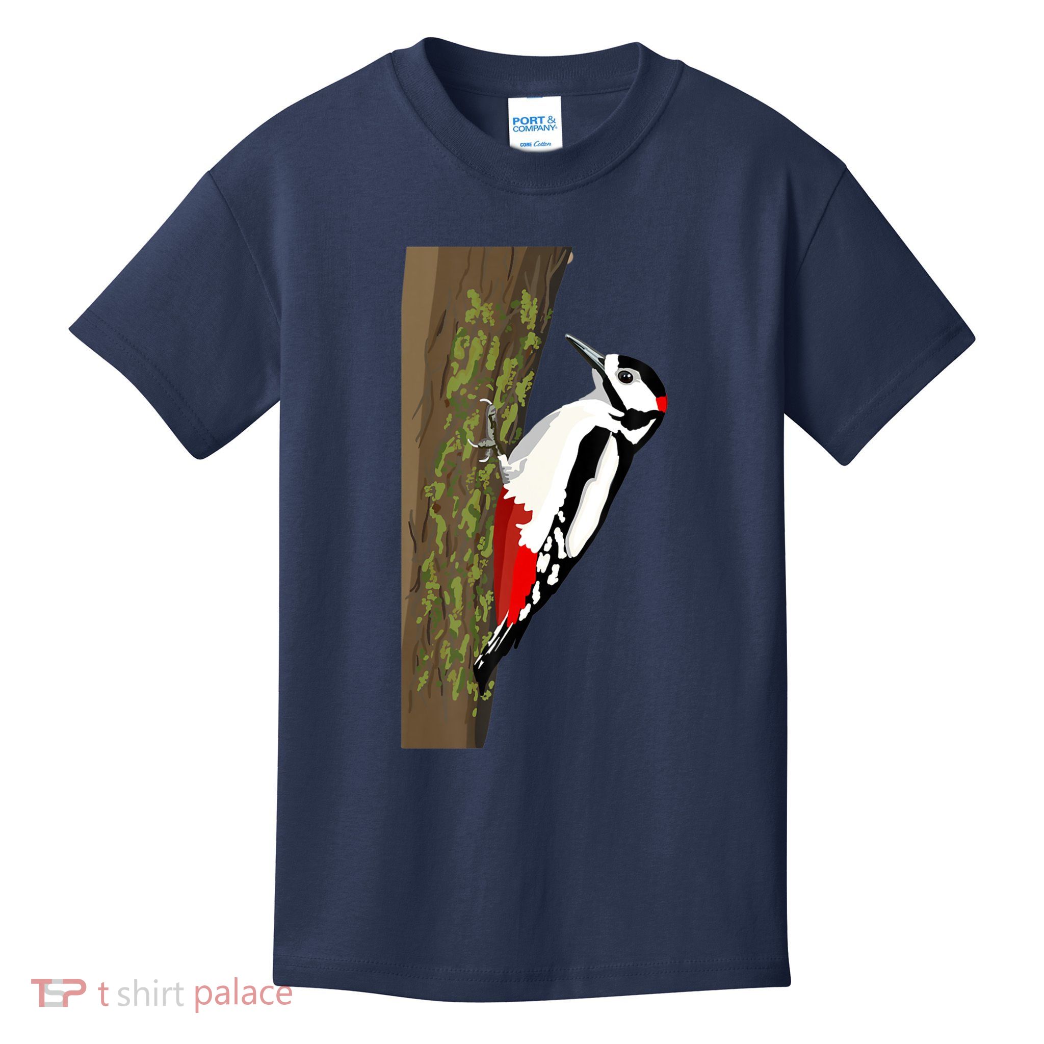 Great Spotted Woodpecker On Moss Covered Ree Birds Kids T-Shirt