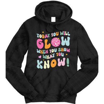 Groovy Show What You Know Test Testing Day Teacher Student Gift Tie Dye Hoodie