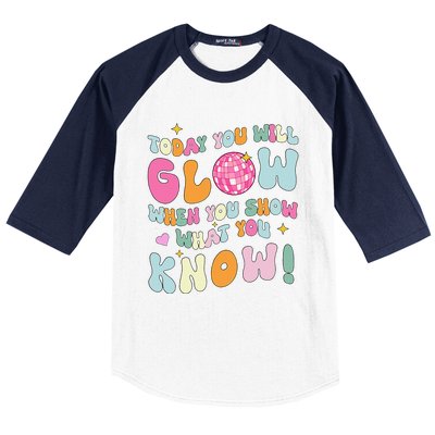 Groovy Show What You Know Test Testing Day Teacher Student Gift Baseball Sleeve Shirt