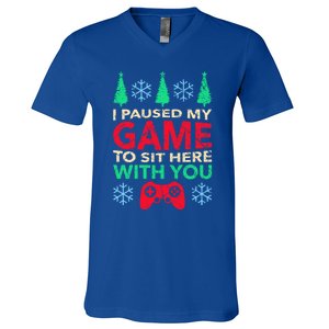 Gamer Saying Xmasi Paused My Game Ugly Christmas Meaningful Gift V-Neck T-Shirt