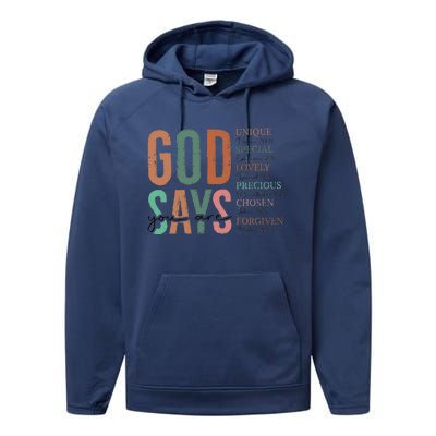 God Says You Are Inspiration Sunflower Faith Performance Fleece Hoodie