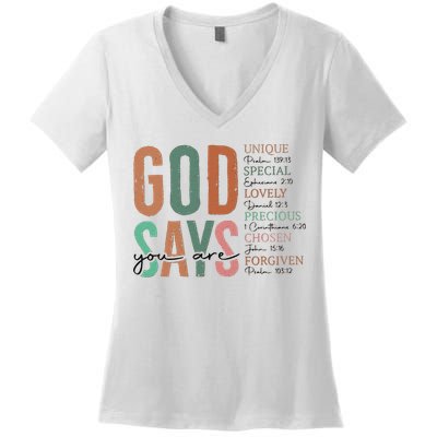 God Says You Are Inspiration Sunflower Faith Women's V-Neck T-Shirt