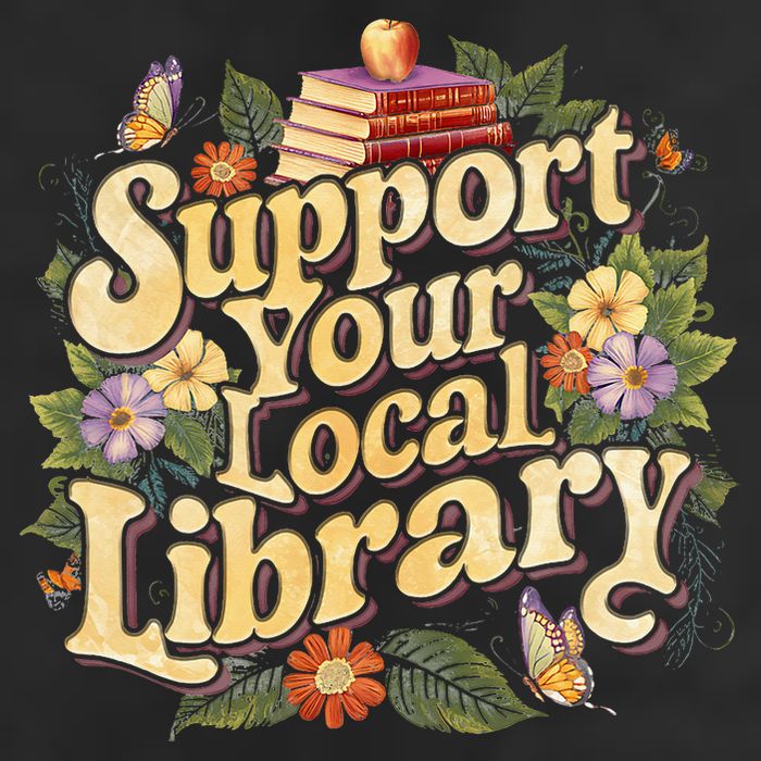 Groovy Support Your Local Library Book Reader Lover Bookworm 7 Panel Mesh Trucker Snapback Hat
