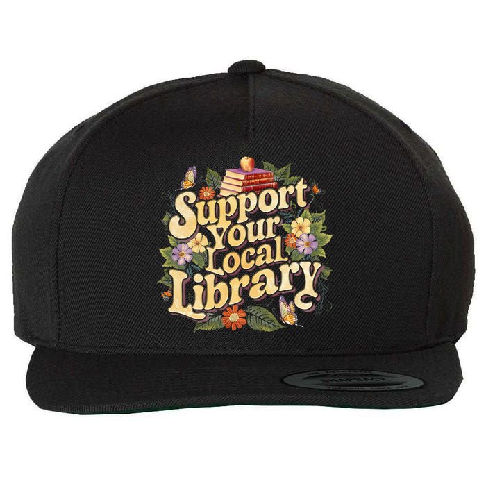 Groovy Support Your Local Library Book Reader Lover Bookworm Wool Snapback Cap