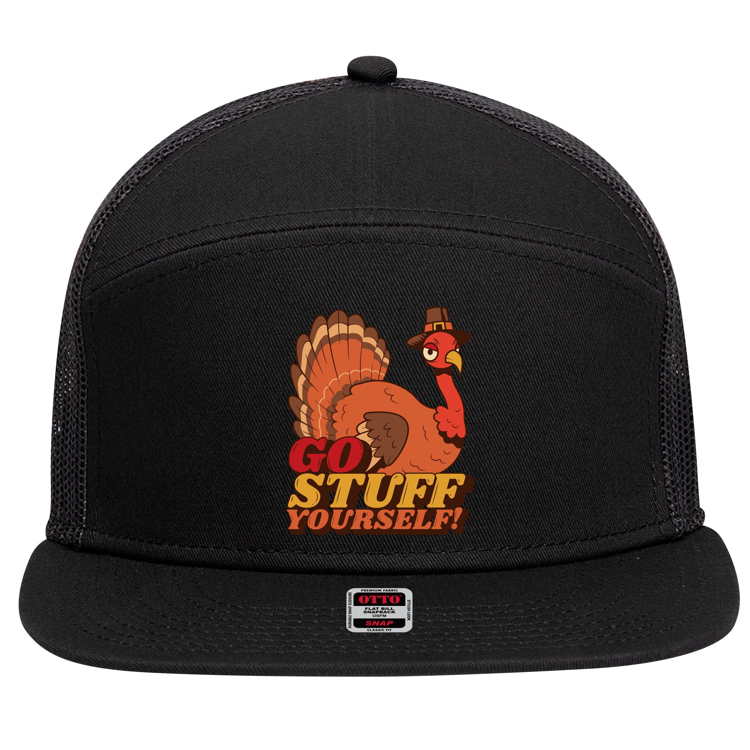 Go Stuff Yourself Funny Thanksgiving 7 Panel Mesh Trucker Snapback Hat