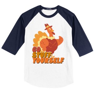 Go Stuff Yourself Funny Thanksgiving Turkey Holiday Baseball Sleeve Shirt