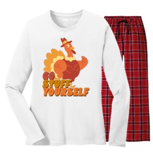 Go Stuff Yourself Funny Thanksgiving Turkey Holiday Women's Long Sleeve Flannel Pajama Set 