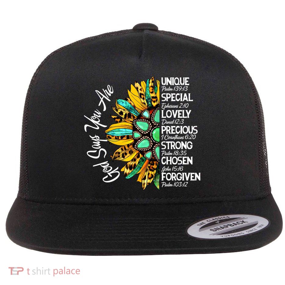 God Says You Are Sunflower Christian Bible Verses Gift Flatbill Hat