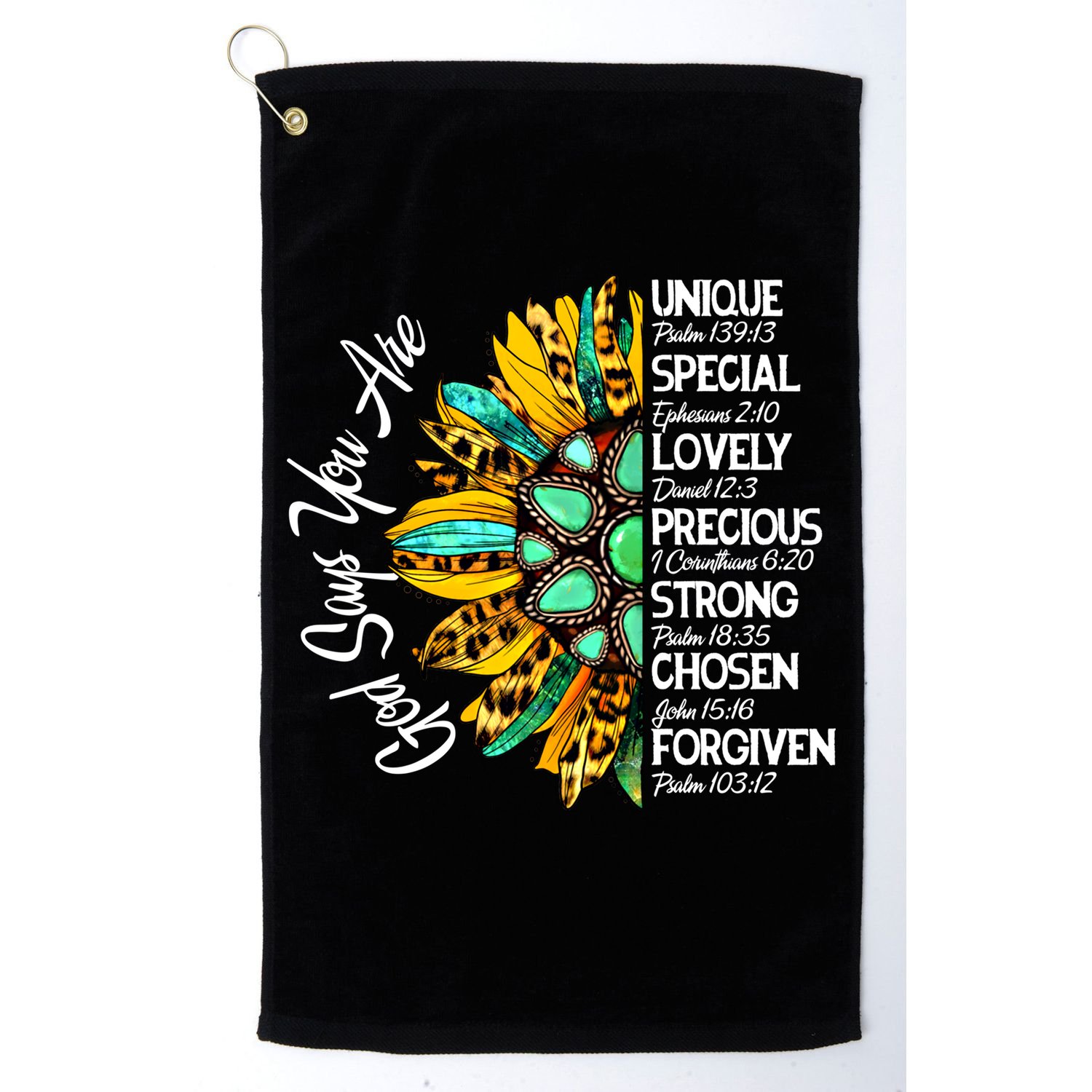 God Says You Are Sunflower Christian Bible Verses Gift Golf Towel