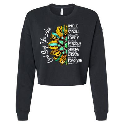 God Says You Are Sunflower Christian Bible Verses Gift Cropped Pullover Crew