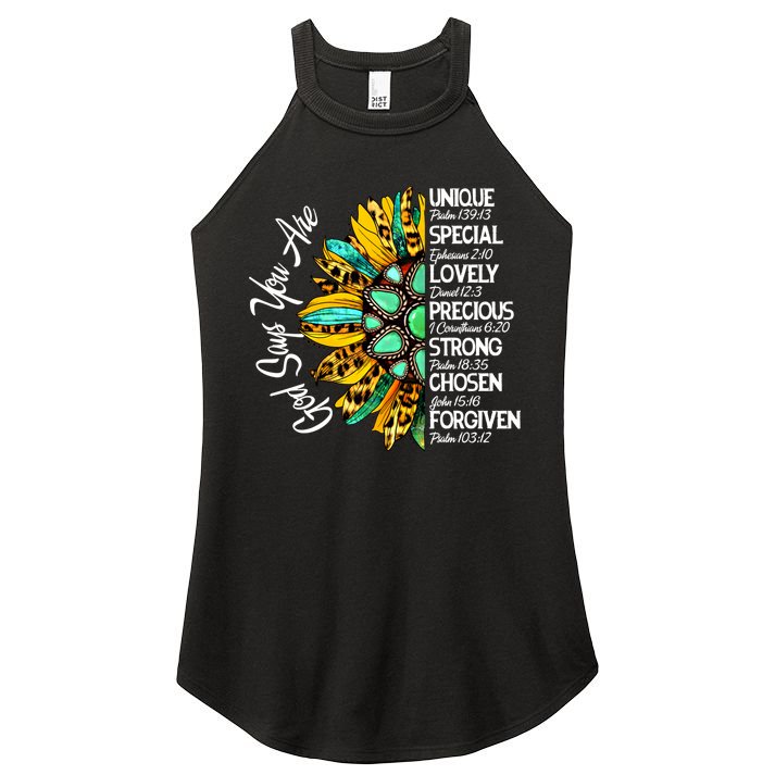 God Says You Are Sunflower Christian Bible Verses Gift Women's Perfect Tri Rocker Tank