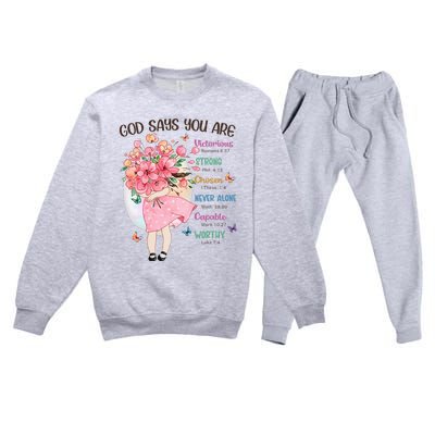 God Says You Are Flowers Christian Bible Verse Premium Crewneck Sweatsuit Set