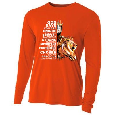 God Says You Are Unique Special Black History Melanin King Gift Cooling Performance Long Sleeve Crew