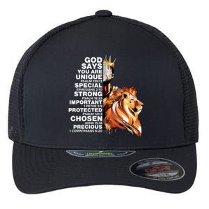 God Says You Are Unique Special Black History Melanin King Gift Flexfit Unipanel Trucker Cap