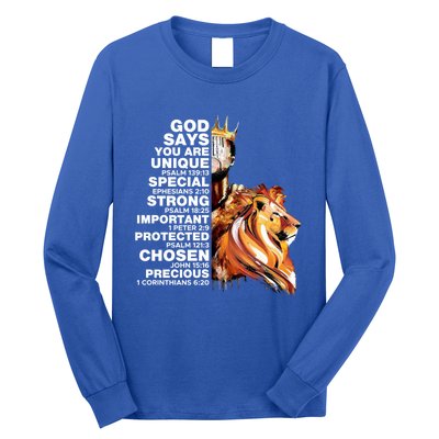 God Says You Are Unique Special Black History Melanin King Gift Long Sleeve Shirt