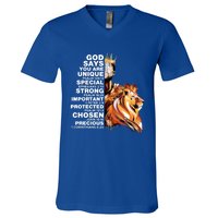 God Says You Are Unique Special Black History Melanin King Gift V-Neck T-Shirt