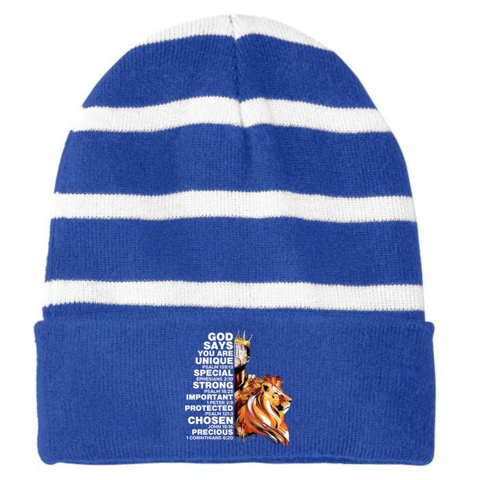 God Says You Are Unique Special Black History Melanin King Gift Striped Beanie with Solid Band