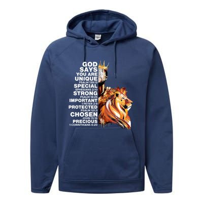 God Says You Are Unique Special Black History Melanin King Gift Performance Fleece Hoodie