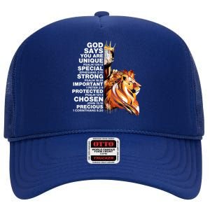 God Says You Are Unique Special Black History Melanin King Gift High Crown Mesh Back Trucker Hat