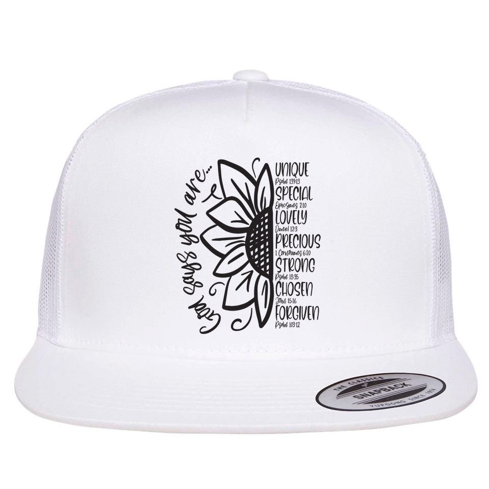 God Says You Are Sunflower Leopard Christian Believers God Flat Bill Trucker Hat