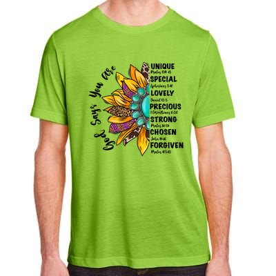 God Says You Are Unique Special Lovely Turquoise Sunflower Great Gift Adult ChromaSoft Performance T-Shirt