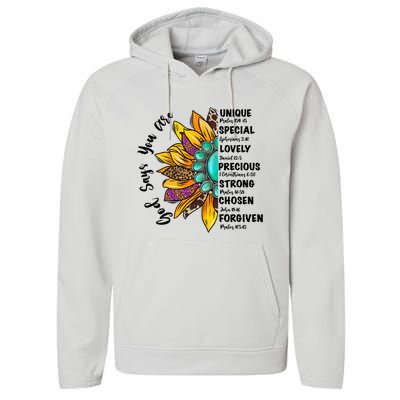 God Says You Are Unique Special Lovely Turquoise Sunflower Great Gift Performance Fleece Hoodie