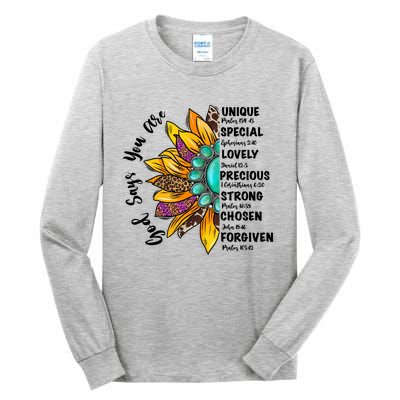 God Says You Are Unique Special Lovely Turquoise Sunflower Great Gift Tall Long Sleeve T-Shirt