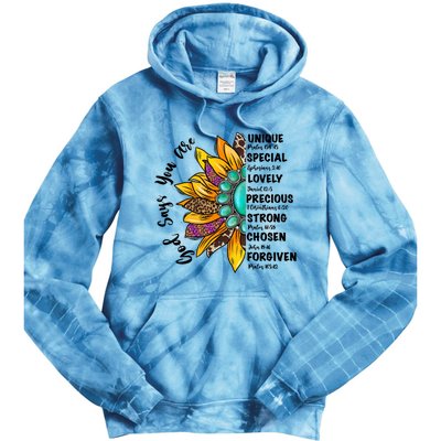 God Says You Are Unique Special Lovely Turquoise Sunflower Great Gift Tie Dye Hoodie