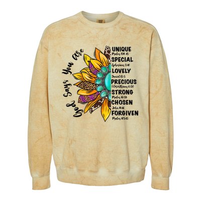 God Says You Are Unique Special Lovely Turquoise Sunflower Great Gift Colorblast Crewneck Sweatshirt