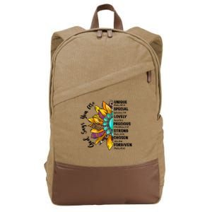 God Says You Are Unique Special Lovely Turquoise Sunflower Great Gift Cotton Canvas Backpack