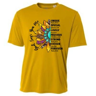 God Says You Are Unique Special Lovely Turquoise Sunflower Great Gift Cooling Performance Crew T-Shirt