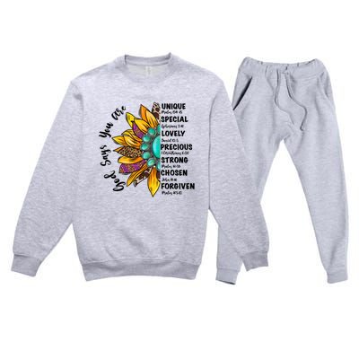 God Says You Are Unique Special Lovely Turquoise Sunflower Great Gift Premium Crewneck Sweatsuit Set