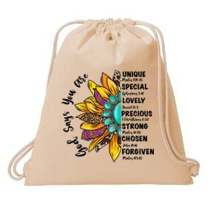 God Says You Are Unique Special Lovely Turquoise Sunflower Great Gift Drawstring Bag