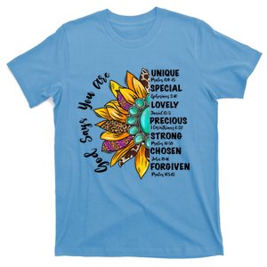 God Says You Are Unique Special Lovely Turquoise Sunflower Great Gift T-Shirt