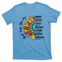 God Says You Are Unique Special Lovely Turquoise Sunflower Great Gift T-Shirt