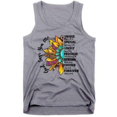 God Says You Are Unique Special Lovely Turquoise Sunflower Great Gift Tank Top