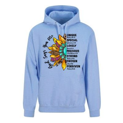 God Says You Are Unique Special Lovely Turquoise Sunflower Great Gift Unisex Surf Hoodie