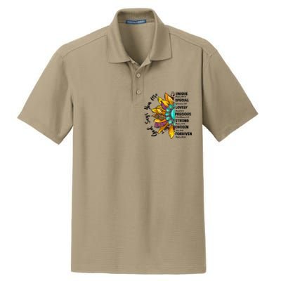 God Says You Are Unique Special Lovely Turquoise Sunflower Great Gift Dry Zone Grid Polo