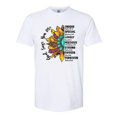 God Says You Are Unique Special Lovely Turquoise Sunflower Great Gift Softstyle CVC T-Shirt