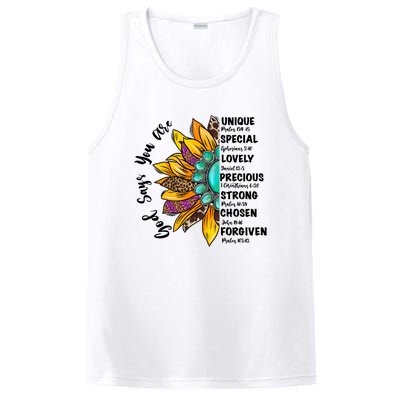 God Says You Are Unique Special Lovely Turquoise Sunflower Great Gift PosiCharge Competitor Tank